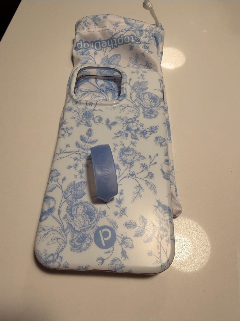 Loopy Case Blue and White Floral Phone Case with Loopy Grip